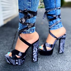 black bandana platform heels